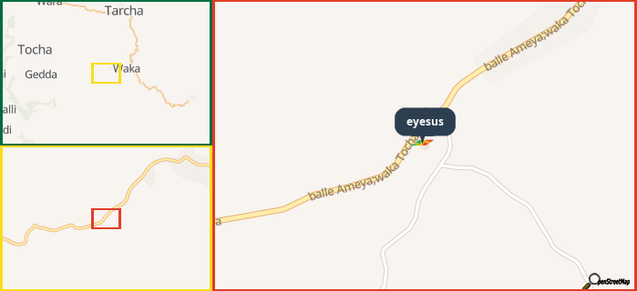 Map showing the address of eyesus in three different zoom levels.