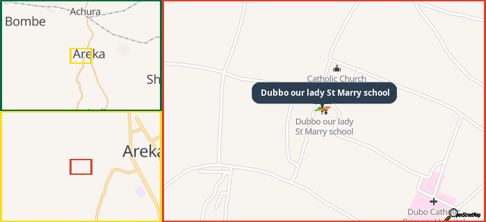 Map showing the address of Dubbo our lady St Marry school in three different zoom levels.