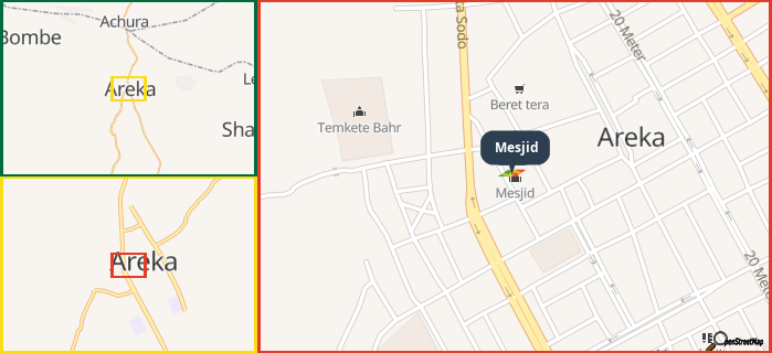 Map showing the address of Mesjid in three different zoom levels.