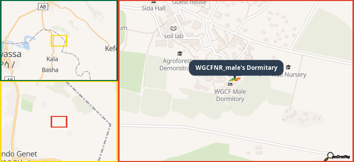 Map showing the address of WGCFNR_male's Dormitary in three different zoom levels.
