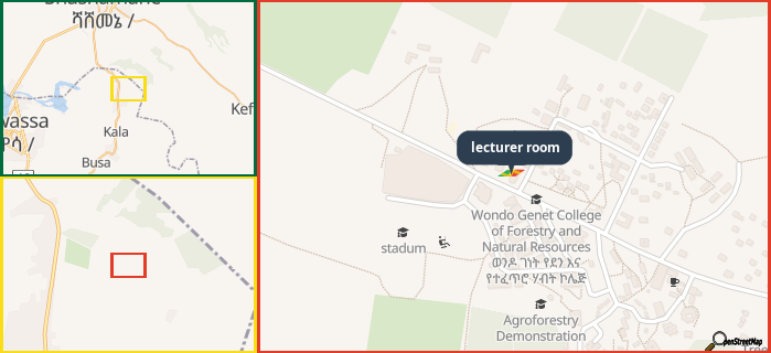 Map showing the address of lecturer room in three different zoom levels.