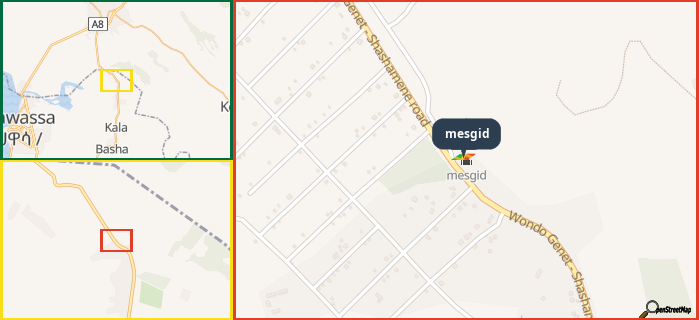 Map showing the address of mesgid in three different zoom levels.