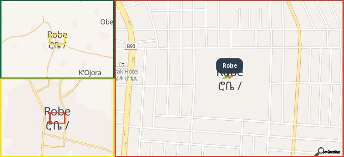 Map showing the address of Robe in three different zoom levels.