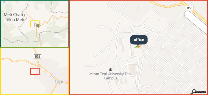 Map showing the address of office in three different zoom levels.