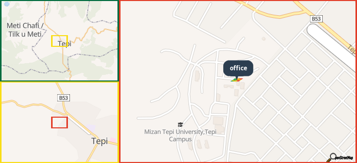 Map showing the address of office in three different zoom levels.