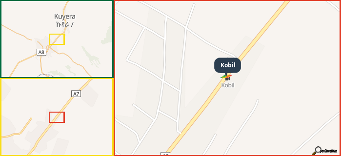 Map showing the address of Kobil in three different zoom levels.