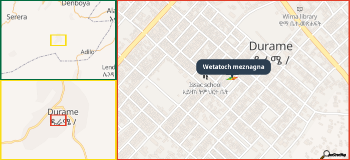 Map showing the address of Wetatoch meznagna in three different zoom levels.