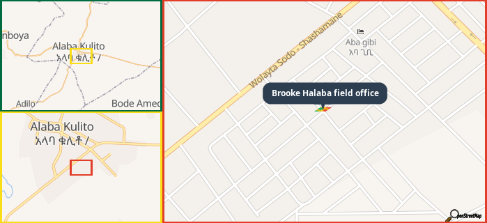 Map showing the address of Brooke Halaba field office in three different zoom levels.