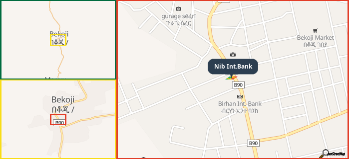 Map showing the address of Nib Int.Bank in three different zoom levels.