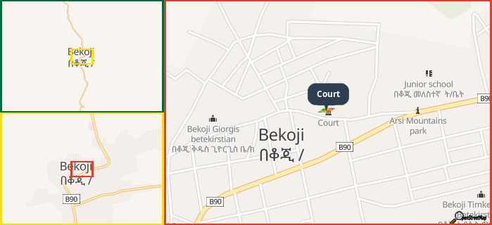 Map showing the address of Court in three different zoom levels.