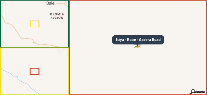 Map showing the address of Itiya - Robe - Gasera Road in three different zoom levels.