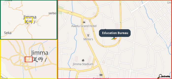 Map showing the address of Education Bureau in three different zoom levels.