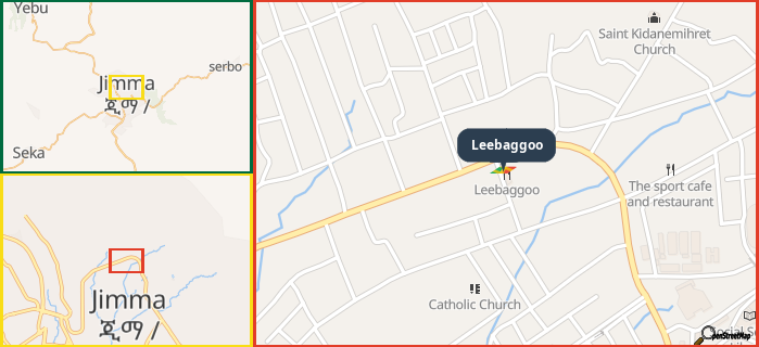 Map showing the address of Leebaggoo in three different zoom levels.