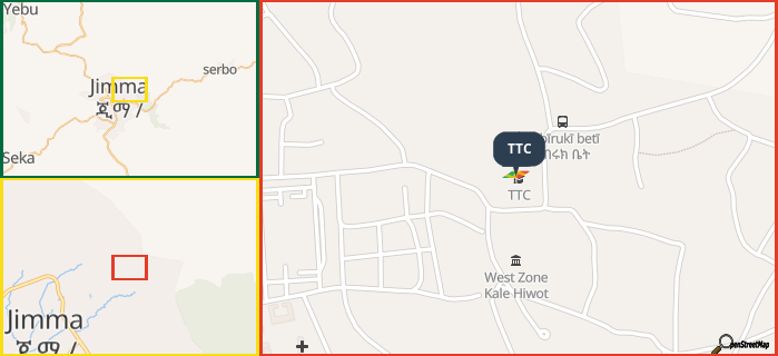 Map showing the address of TTC in three different zoom levels.