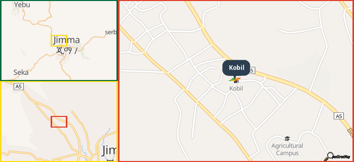 Map showing the address of Kobil in three different zoom levels.