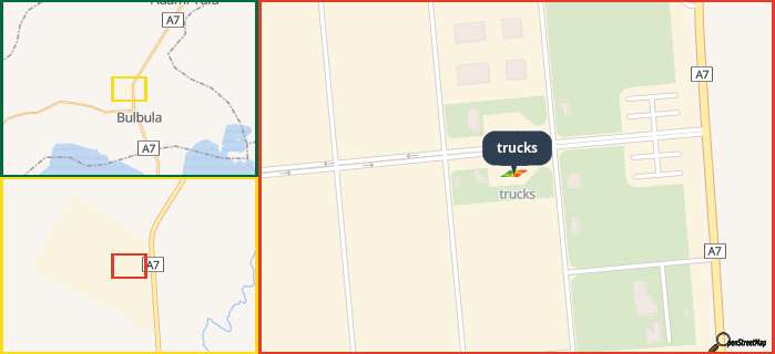 Map showing the address of trucks in three different zoom levels.