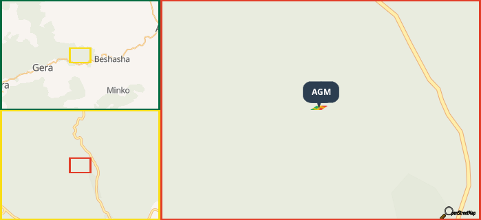 Map showing the address of AGM in three different zoom levels.