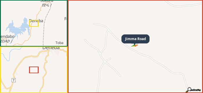 Map showing the address of Jimma Road in three different zoom levels.