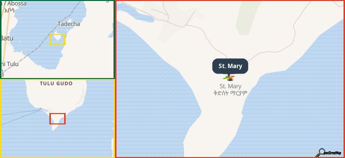 Map showing the address of St. Mary in three different zoom levels.