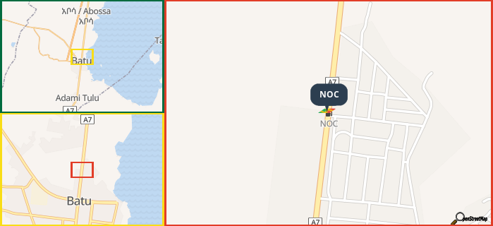 Map showing the address of NOC in three different zoom levels.