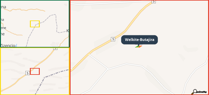 Map showing the address of Welkite-Butajira in three different zoom levels.