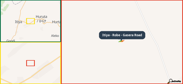 Map showing the address of Itiya - Robe - Gasera Road in three different zoom levels.