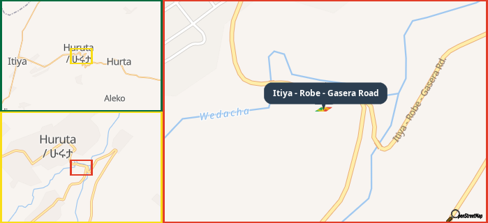 Map showing the address of Itiya - Robe - Gasera Road in three different zoom levels.