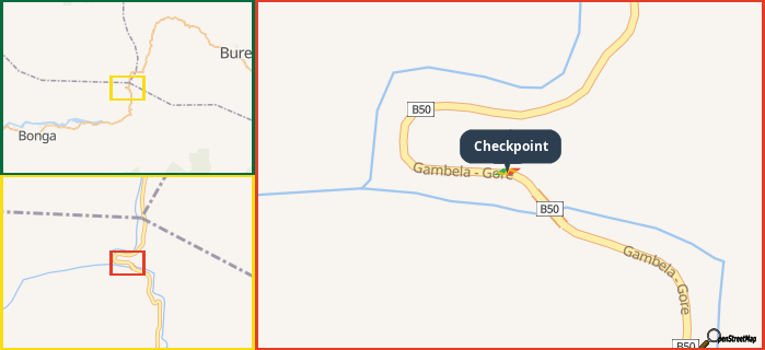 Map showing the address of Checkpoint in three different zoom levels.