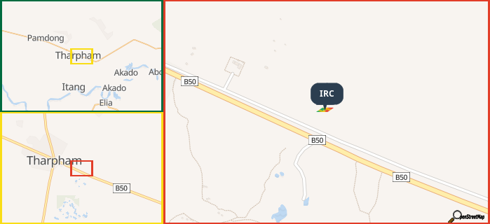 Map showing the address of IRC in three different zoom levels.