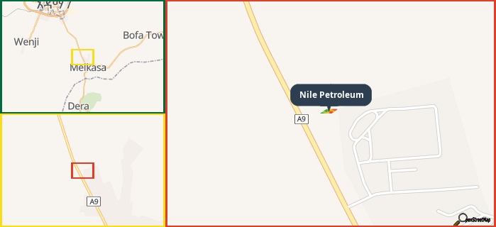 Map showing the address of Nile Petroleum in three different zoom levels.