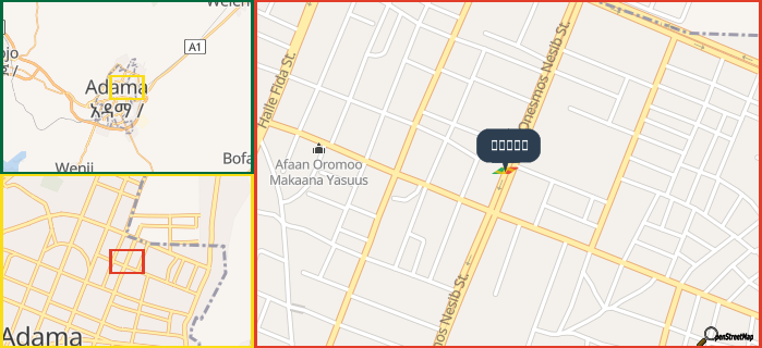 Map showing the address of 아다마교회 in three different zoom levels.