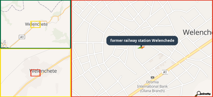 Map showing the address of former railway station Welenchede in three different zoom levels.