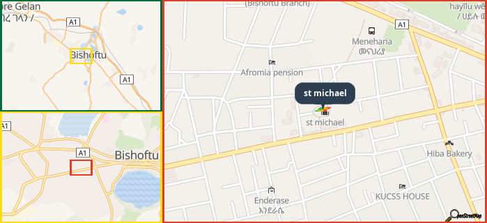 Map showing the address of st michael in three different zoom levels.