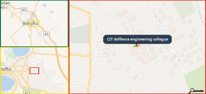 Map showing the address of CIT deffence engineering collegue in three different zoom levels.