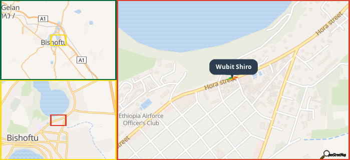 Map showing the address of Wubit Shiro in three different zoom levels.