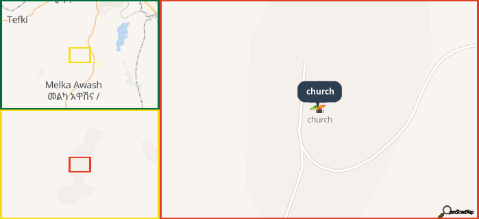 Map showing the address of church in three different zoom levels.
