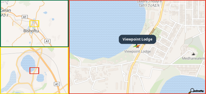 Map showing the address of Viewpoint Lodge in three different zoom levels.