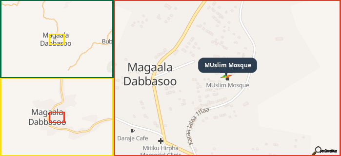 Map showing the address of MUslim Mosque in three different zoom levels.