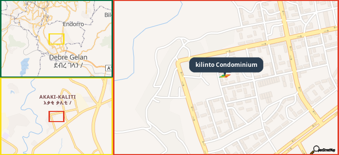 Map showing the address of kilinto Condominium in three different zoom levels.