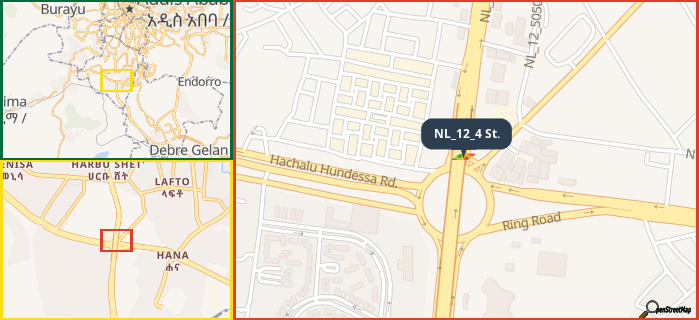 Map showing the address of NL_12_4 St. in three different zoom levels.