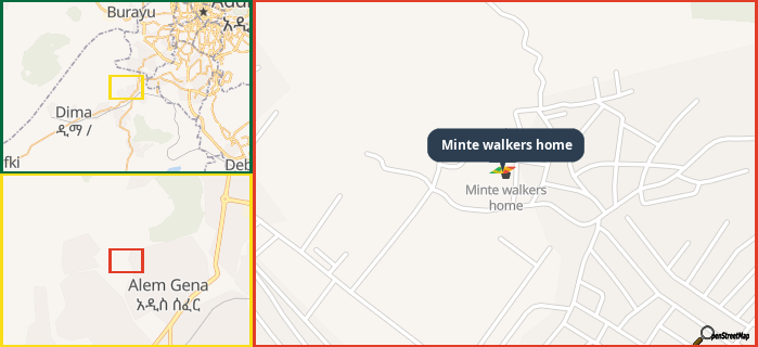 Map showing the address of Minte walkers home in three different zoom levels.