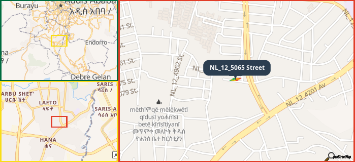 Map showing the address of NL_12_5065 Street in three different zoom levels.