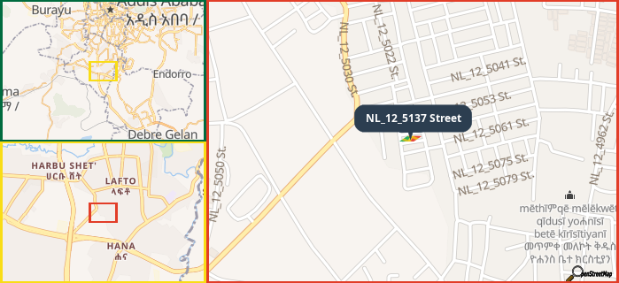 Map showing the address of NL_12_5137 Street in three different zoom levels.