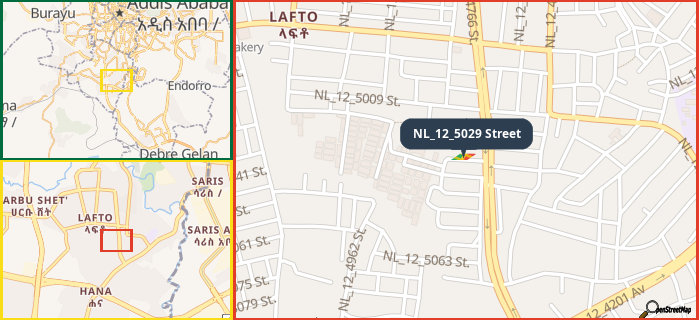 Map showing the address of NL_12_5029 Street in three different zoom levels.