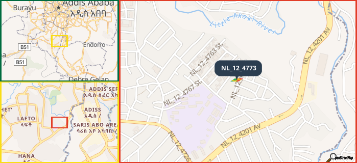 Map showing the address of NL_12_4773 in three different zoom levels.