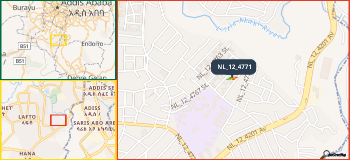Map showing the address of NL_12_4771 in three different zoom levels.