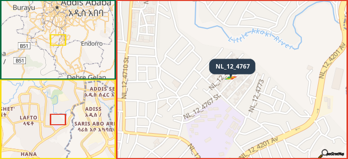Map showing the address of NL_12_4767 in three different zoom levels.