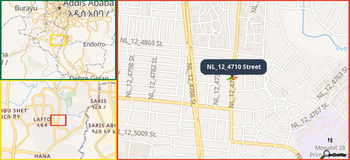 Map showing the address of NL_12_4710 Street in three different zoom levels.