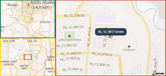 Map showing the address of NL_12_4817 Street in three different zoom levels.