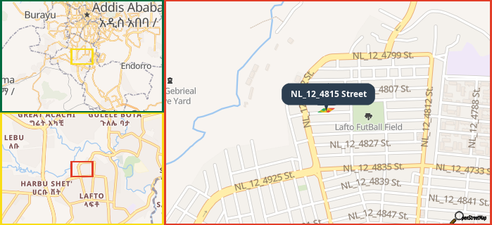 Map showing the address of NL_12_4815 Street in three different zoom levels.